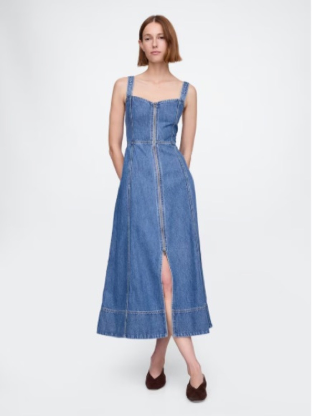 Gap UltraSoft Denim Maxi Dress with zipper front
